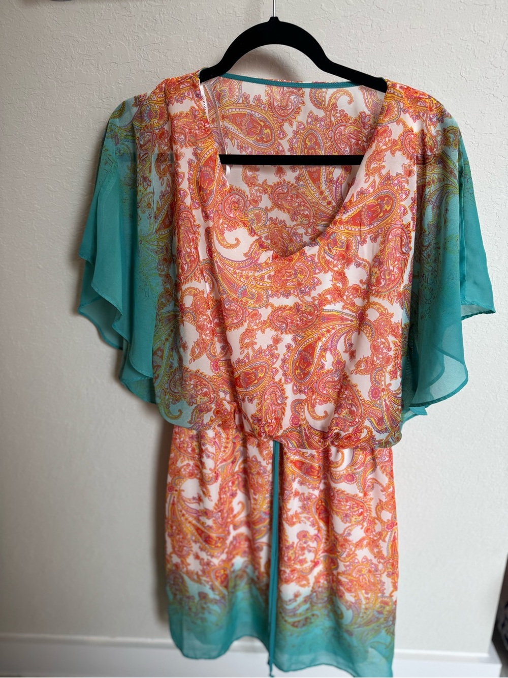Bisou Bisou Paisley Print Dress in Coral, Turquoise and White